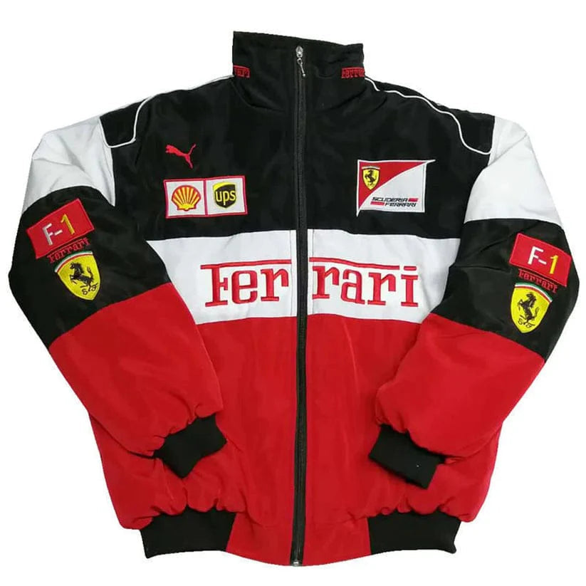 F1 Racing Embroidry Vintage Jacket Red Black and White
