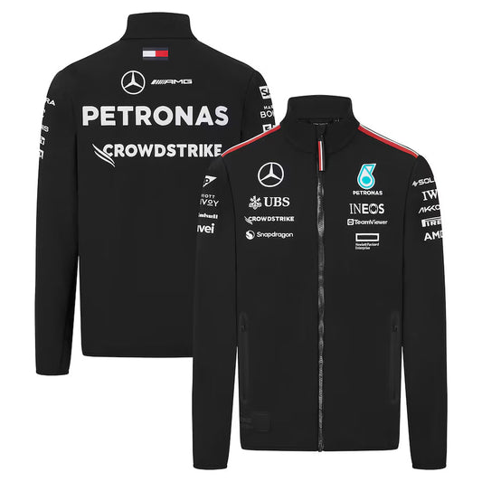 Men's Black Mercedes-AMG Petronas F1 Team 2024 Team Replica Softshell Full-Zip Jacket