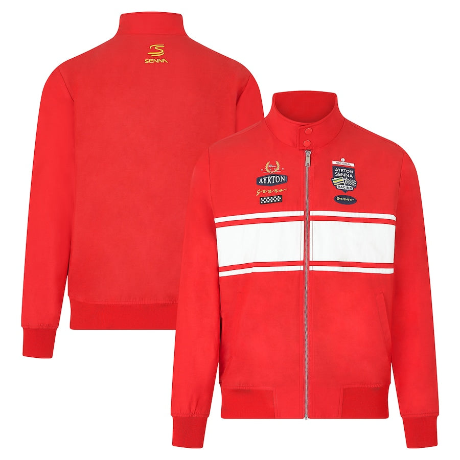 Men's Red Ayrton Senna Legacy Patchwork Bomber Full-Zip Jacket