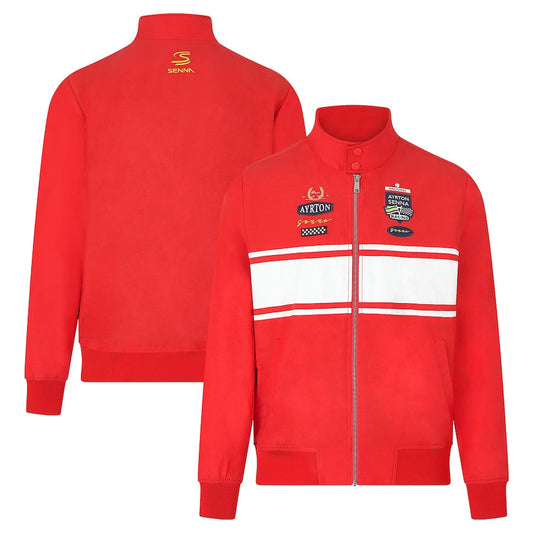 Men's Red Ayrton Senna Legacy Patchwork Bomber Full-Zip Jacket