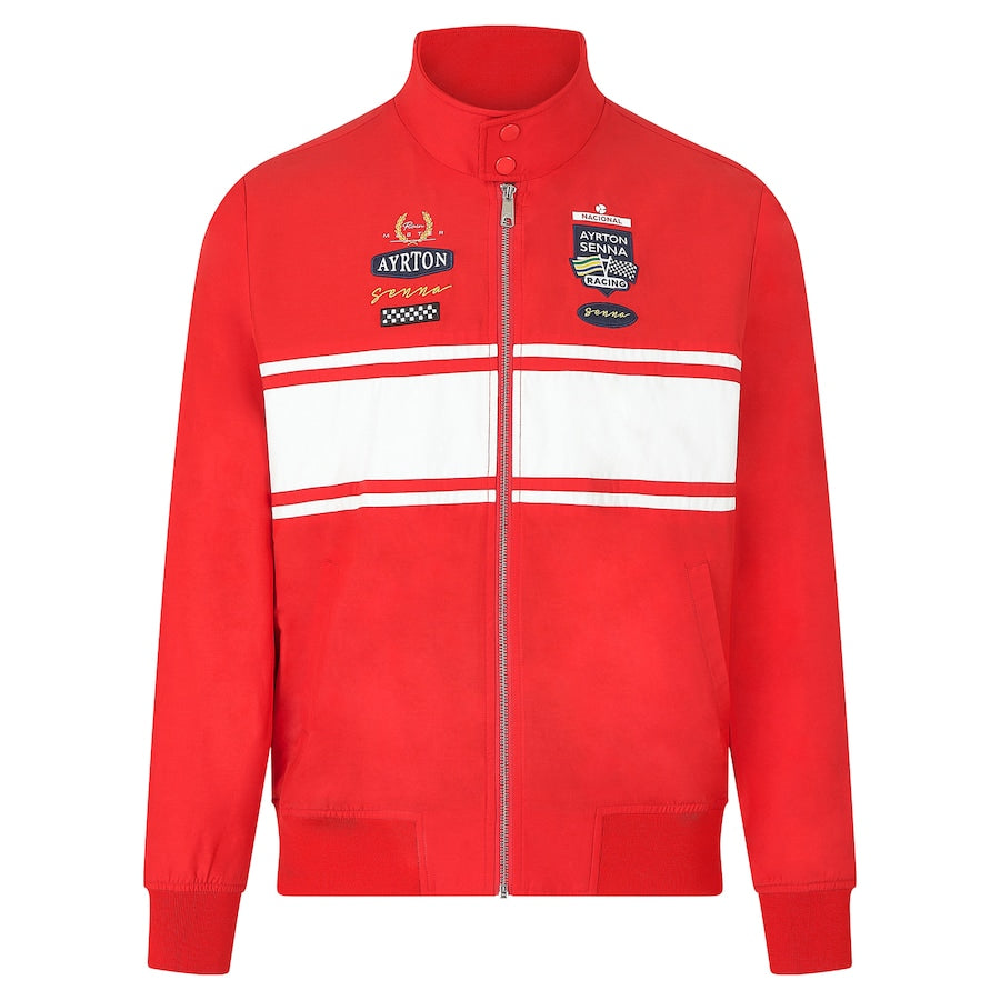 Men's Red Ayrton Senna Legacy Patchwork Bomber Full-Zip Jacket